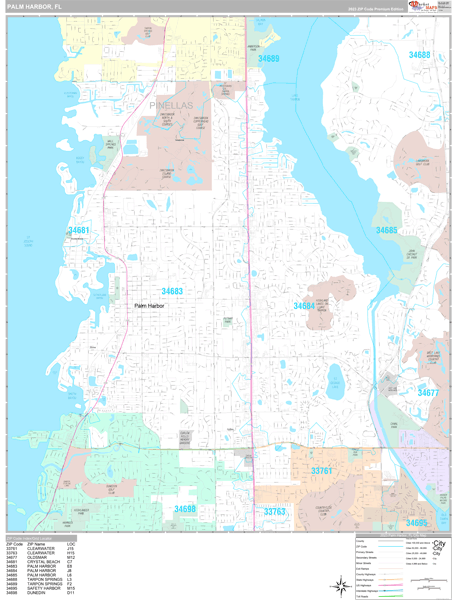 Palm Harbor City Wall Map Premium Style